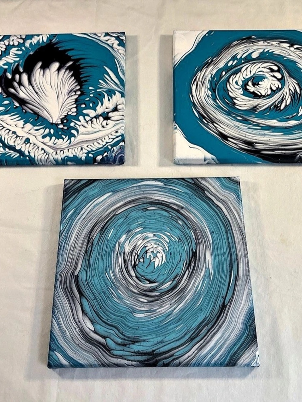 Pour Painting - Waves/Swirls Abstract Blue & White Canvas Art Set